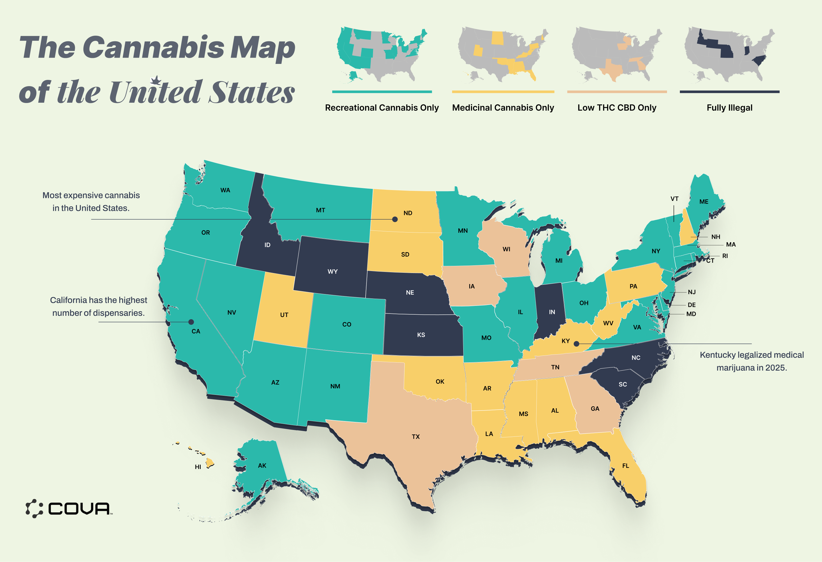 Map of Where Cannabis is Legal in the US in 2025