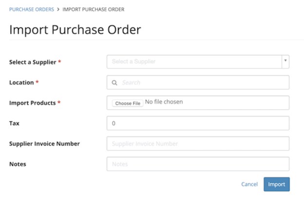 import purchase order fields