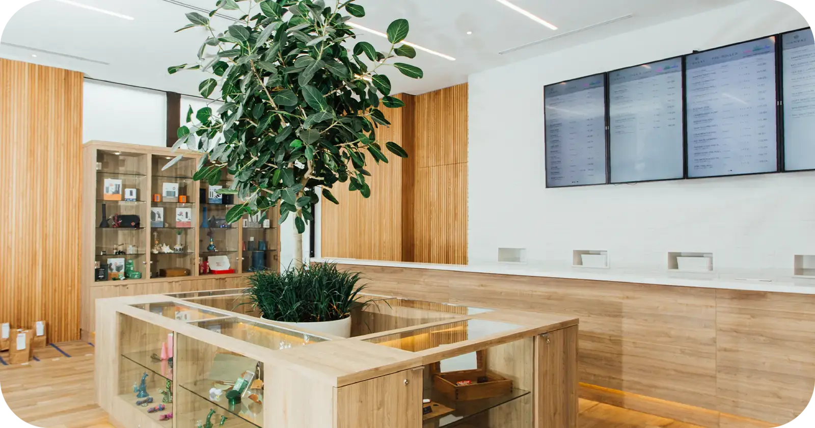 Modern cafe interior with wooden accents