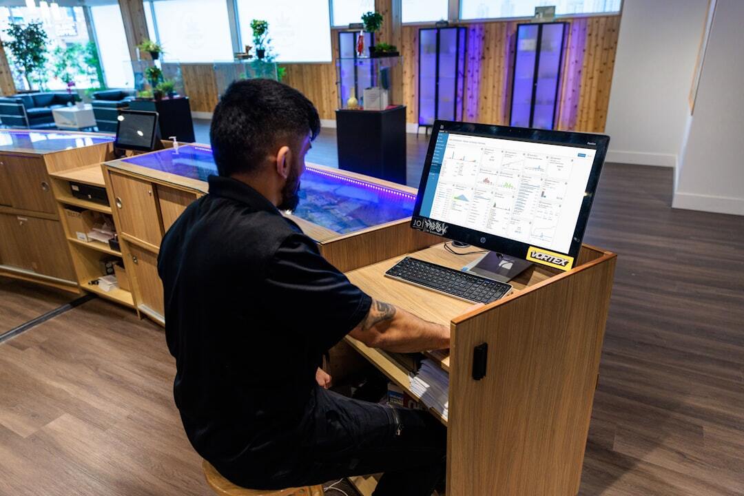 Man working at a computer in modern office