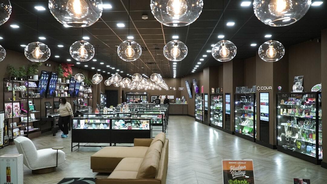 Modern dispensary interior with stylish lighting