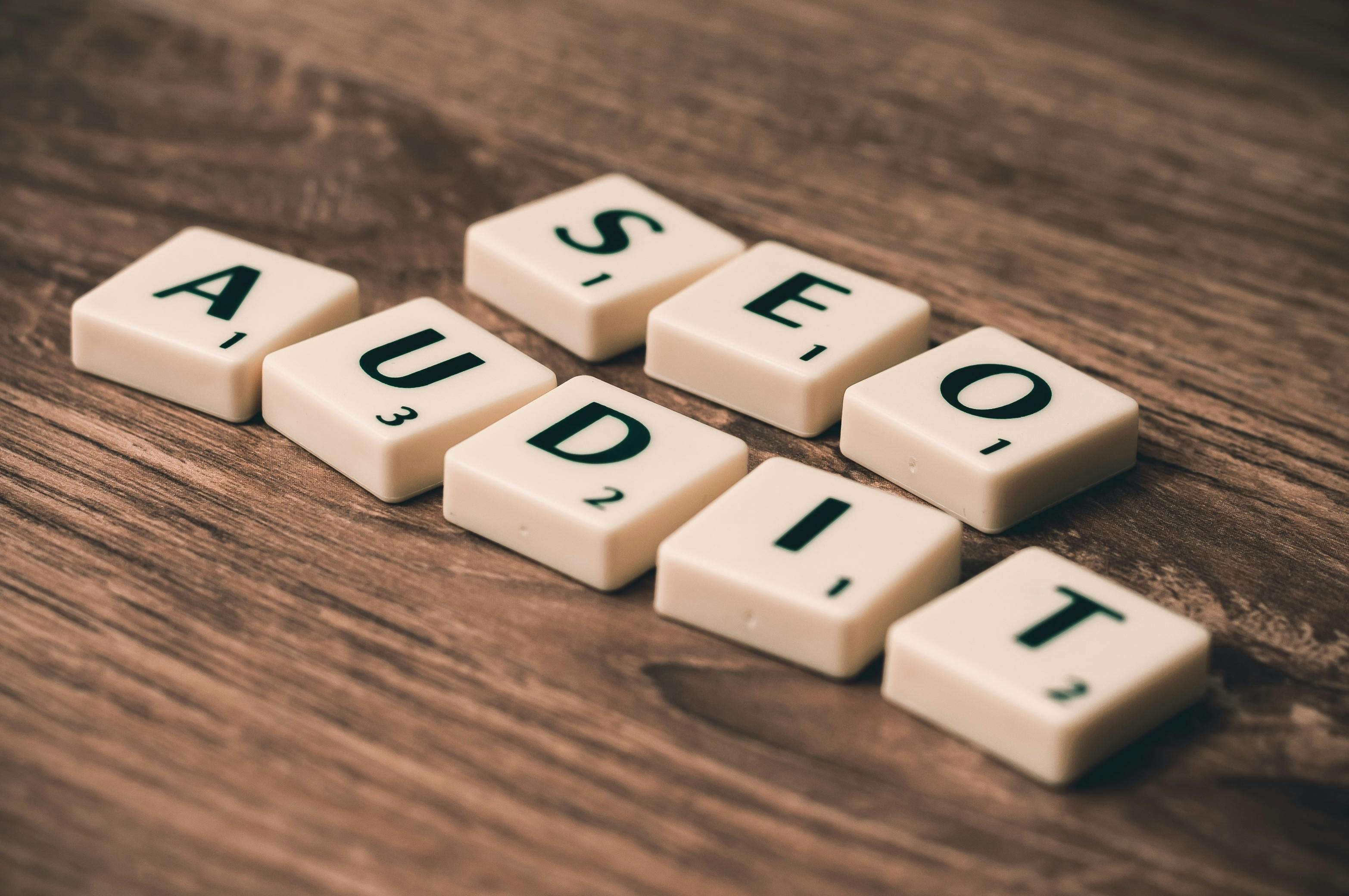 SEO audit concept with letter tiles